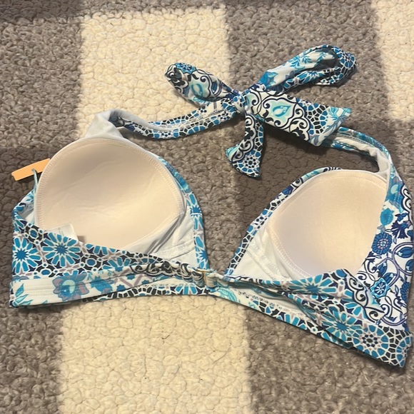 New Kona Sol Blue Design Floral Bikini Top Size Medium NWT - Picture 2 of 8
